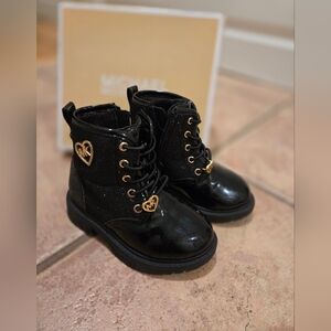 EUC Michael Kors Black Boots with Gold Accents